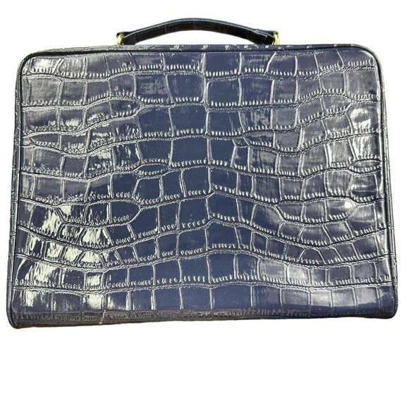 Estee Lauder Navy Blue  Crocodile Leather Cosmetic Travel Makeup‎ Zip Case - Picture 6 of 13